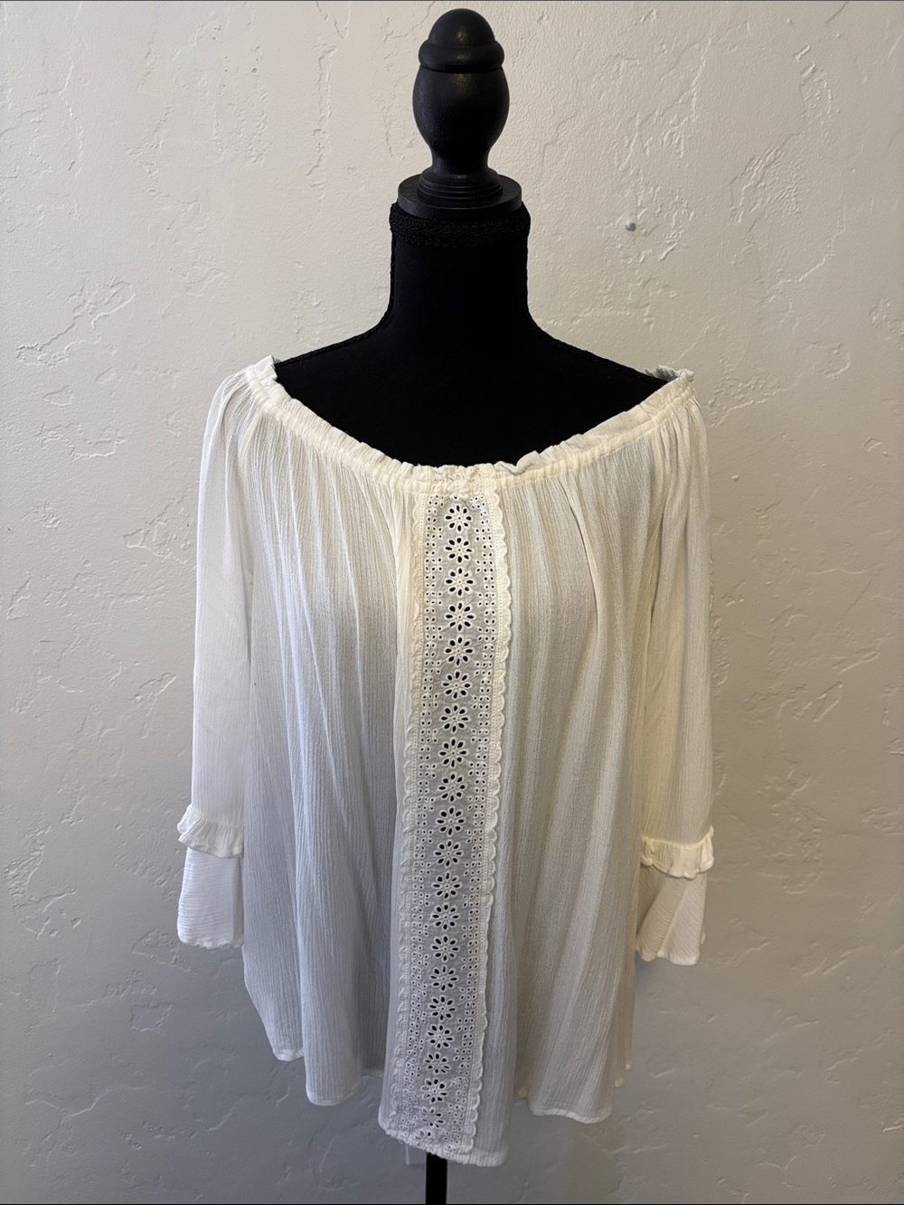 Boho Off-Shoulder Cream Tunic with Lace Front